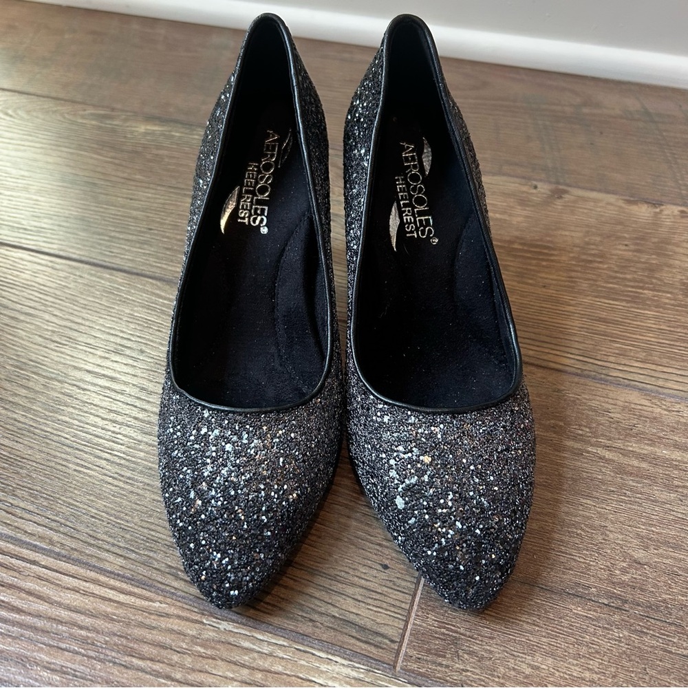 Aerosoles Exquisite High Heel Shoe Black Silver Glitter Size 5 US - Picture 3 of 6